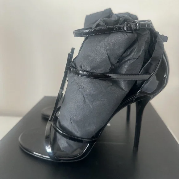 Saint Laurent Black Patent Cassandra Strappy High Heel Sandals 39 - Picture 4 of 8